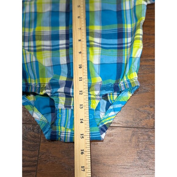 Wrangler Button Up One Piece Body Suit Blue & Yellow Plaid 18 Months Cotton - Picture 8 of 8